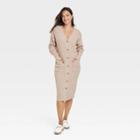 Women's Long Sleeve Button-front Sweater Dress - A New Day Oatmeal