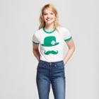 Petitewomen's Moustache Clover Short Sleeve Ringer Graphic T-shirt - Modern Lux (juniors') - White