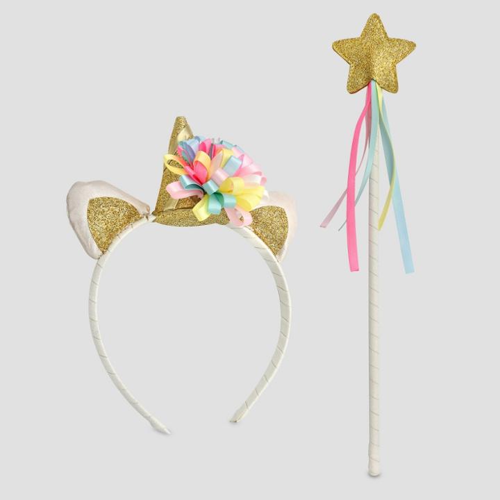 Toddler Girls' Unicorn Headband With Wand - Cat & Jack White/gold