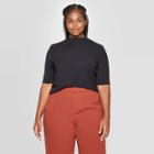 Women's Plus Size Short Sleeve Turtleneck T-shirt - A New Day Black