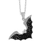 Target Women's Sterling Silver Accent Round-cut Black Diamond Pave Set Flying Bat Pendant - White