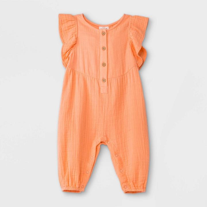 Baby Girls' Gauze Flutter Sleeve Romper - Cat & Jack Dark Peach