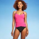 Women's Wrap-front One Piece Swimsuit - Aqua Green Pink