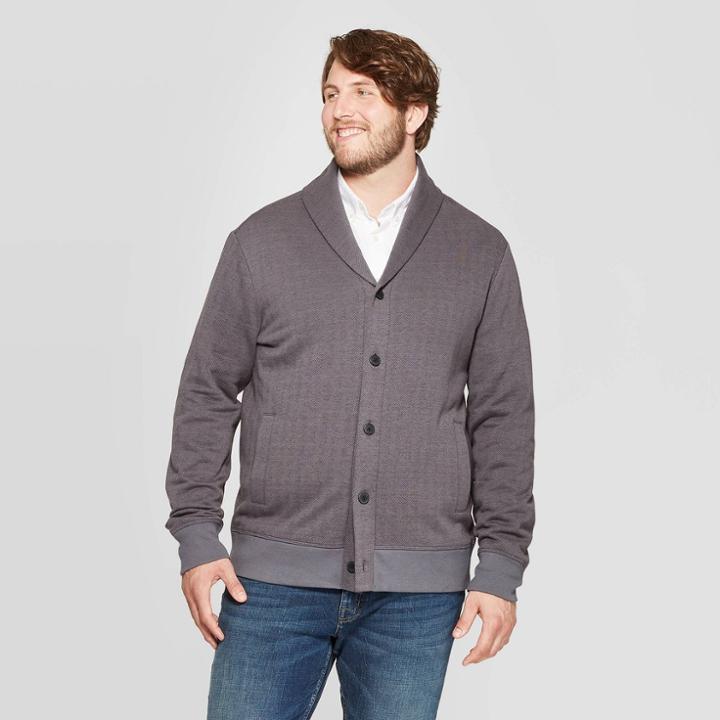 Men's Big & Tall Regular Fit Fleece Button-down Sweatshirt - Goodfellow & Co Charcoal