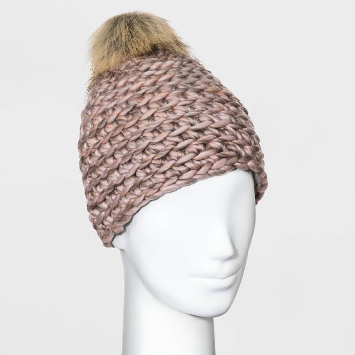 Women's Hand Knit Pom Beanie - Universal Thread Blush