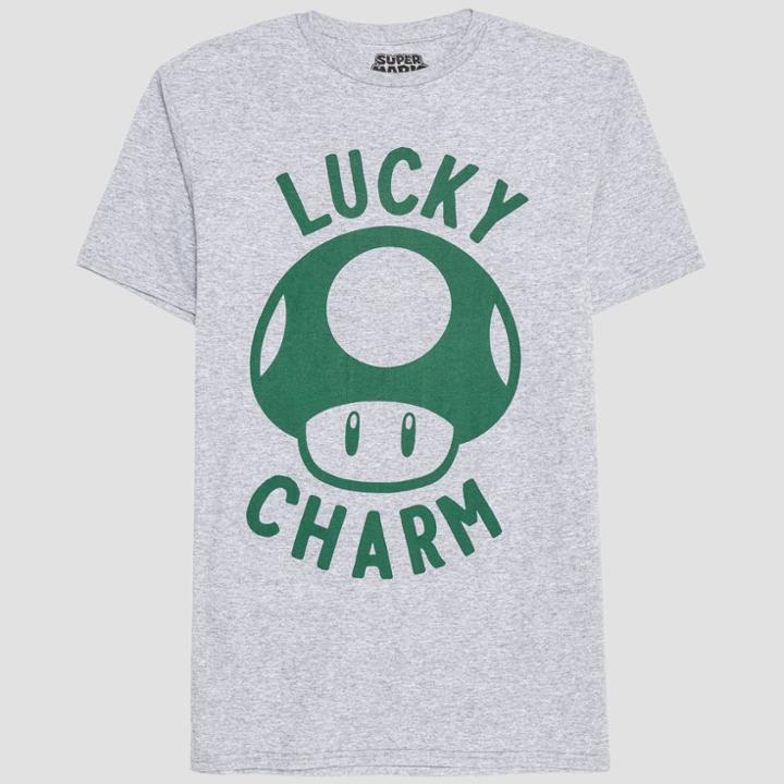 Men's Nintendo Mario Lucky Charm Short Sleeve Graphic T-shirt - Gray
