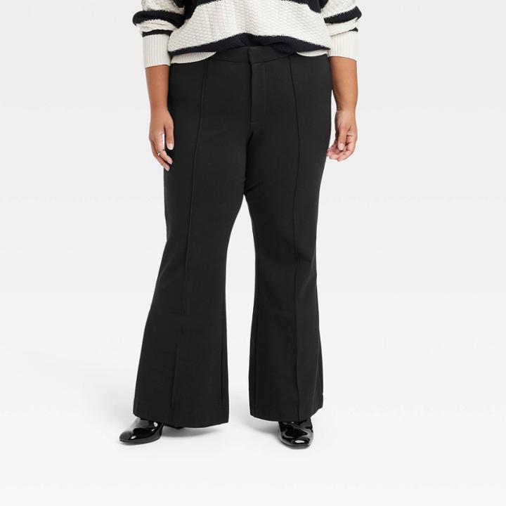Women's Plus Size High-rise Slim Fit Retro Flare Pull-on Pants - A New Day Black