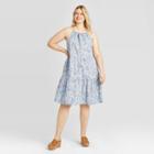Women's Plus Size Floral Print Sleeveless Tiered Dress - A New Day Blue 1x, Women's,