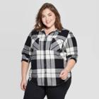 Women's Plus Size Plaid Long Sleeve Collared Flannel Shirt - Universal Thread Black X