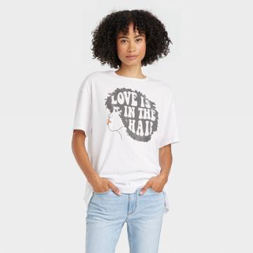 Grayson Threads Women's Love Is In The Hair Short Sleeve Graphic T-shirt - White