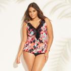 Women's Plus Size Lace Tankini Top - Sea Angel Coral Floral 3x,