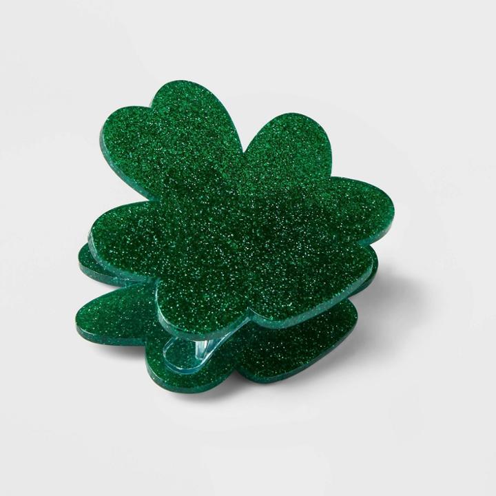 No Brand Glitter Shamrock Claw Hair Clip - Green