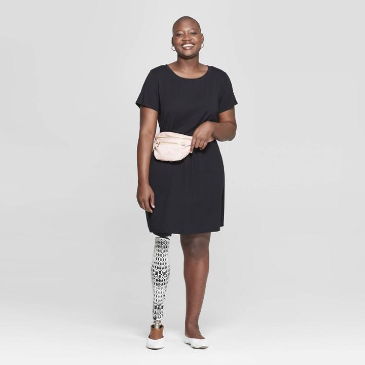 Women's Plus Size Short Sleeve T-shirt Dress - Ava & Viv Black