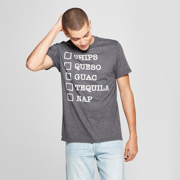 Men's Short Sleeve Chips, Queso, Guac, Tequila, Nap Graphic T-shirt - Awake Charcoal