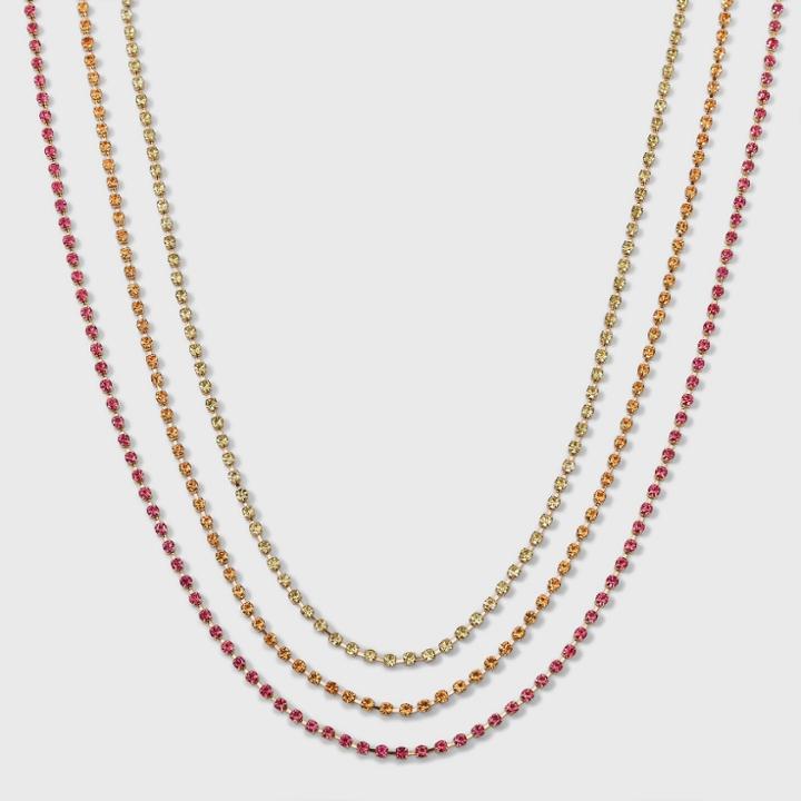 Multi Row Rhinestone 3pc Statement Necklace - A New Day