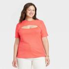 Women's Plus Size Slim Fit Short Sleeve Ribbed T-shirt - Ava & Viv Coral Orange X