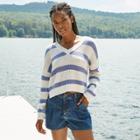 Women's Striped V-neck Pullover Sweater - Wild Fable White