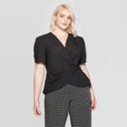 Women's Plus Size Short Sleeve Deep V-neck Front Button-down - Who What Wear Black