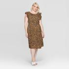 Women's Plus Size Leopard Print Sleeveless Boat Neck At Knee Dress - Who What Wear Yellow