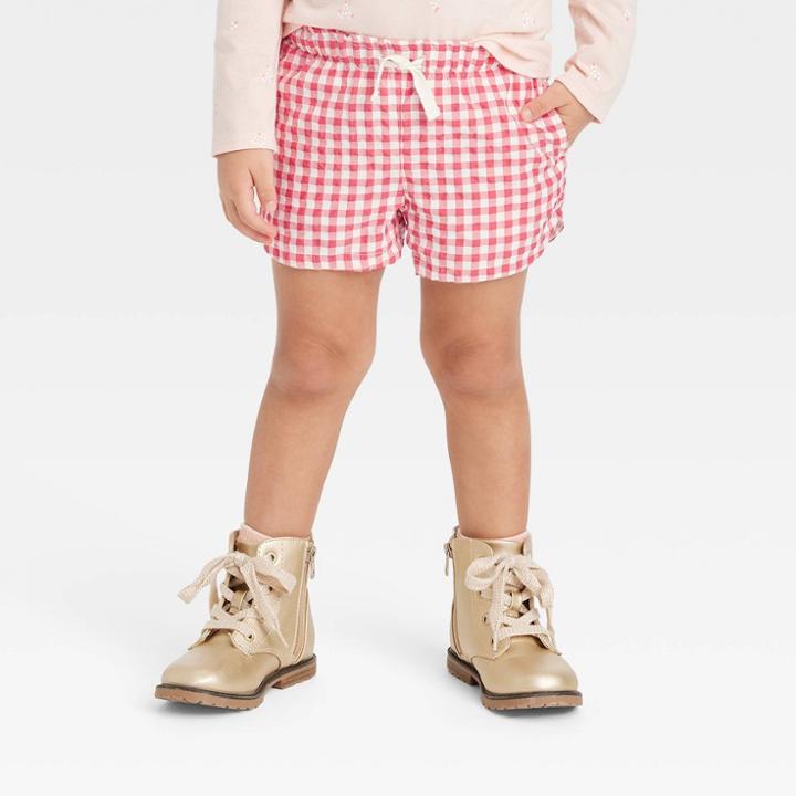 Toddler Girls' Gingham Check Shorts - Cat & Jack Coral Pink