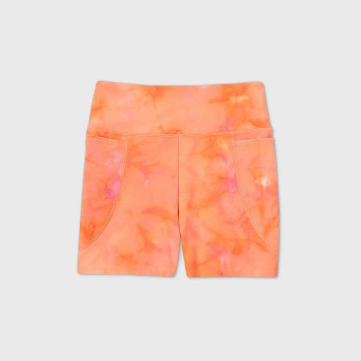 Women's High-waisted Tie-dye Bike Shorts 4 - Joylab Orange