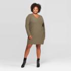 Women's Plus Size Long Sleeve V-neck Sweater Dress - A New Day Olive X, Green