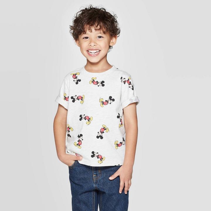 Disney Toddler Boys' Mickey Mouse Print Short Sleeve T-shirt - Beige