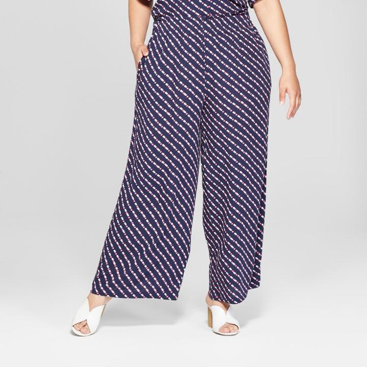 Women's Plus Size Polka Dot Wide Leg Smoked High Waist Culottes - Who What Wear Navy X, Blue