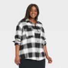 Women's Plus Size Long Sleeve Button-down Flannel Tunic Shirt - Ava & Viv White Plaid X