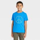 Boys' Short Sleeve Smiley Face Peace Sign Graphic T-shirt - Cat & Jack Blue