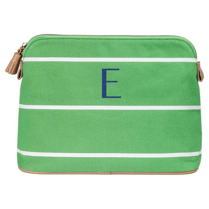 Cathy's Concepts Personalized Green Striped Cosmetic Bag - E