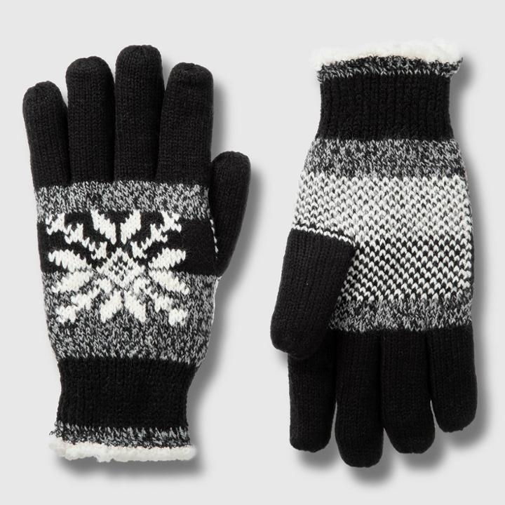 Isotoner Women's Smartdri Snowflake Knit Glove - Black One Size, Ivory