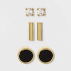 Sterling Silver With Clear Cubic Zirconia And Gold Onyx Bar Stud Earring Set 3pc - A New Day Gold
