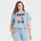 Mighty Fine Women's Plus Size Nature Is Magic Desert Short Sleeve Cropped Graphic T-shirt - Blue