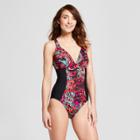 Women's Blocked One Piece Swimsuit - Aqua Green Multi S,