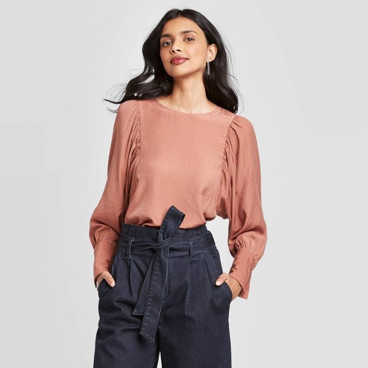 Women's Regular Fit Long Sleeve Crewneck Top - A New Day Brown