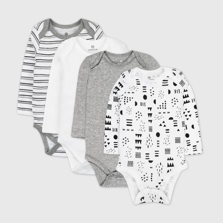 Honest Baby 4pk Pattern Play Long Sleeve Bodysuit - Black/white