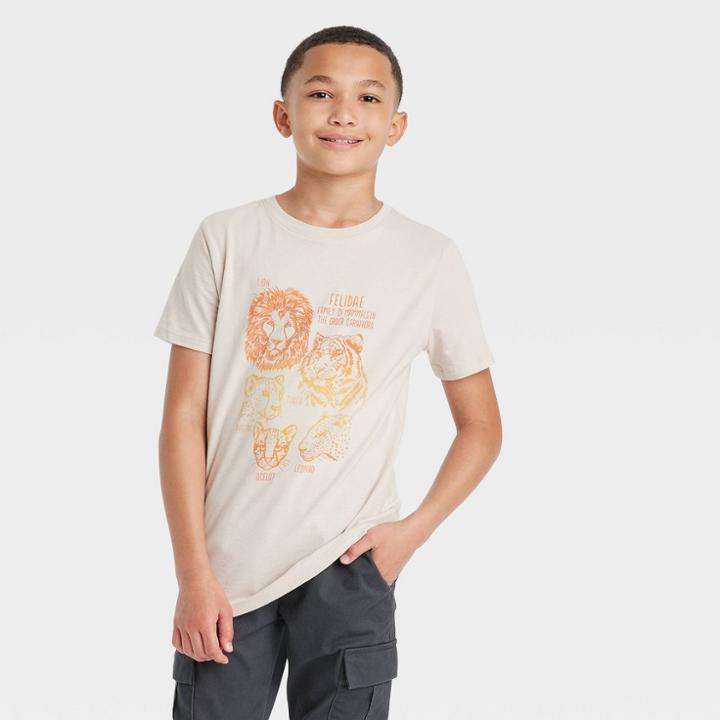 Boys' 'felidae Family Of Mammals' Short Sleeve Graphic T-shirt - Cat & Jack Beige