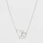 No Brand Open Double Heart Necklace - Silver, Women's