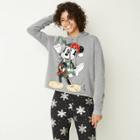 Modern Lux Women's Santa Mickey Ugly Holiday Hooded Sweatshirt - Heather Gray