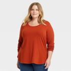 Women's Plus Size Long Sleeve Relaxed Fit Scoop Neck T-shirt - Ava & Viv Copper