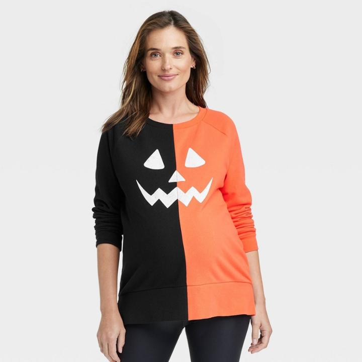 Graphic Pumpkin Face Maternity Sweatshirt - Isabel Maternity By Ingrid & Isabel