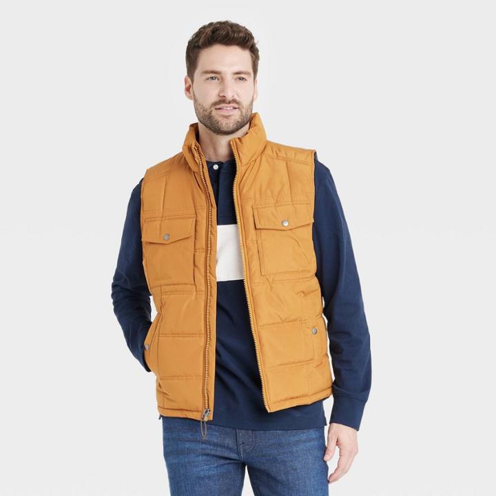 Men's Midweight Camo Print Puffer Jacket - Goodfellow & Co Gold