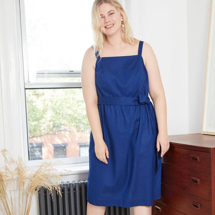 Women's Plus Size Tank Dress With Belt - Ava & Viv Blue
