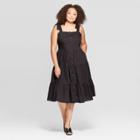 Women's Plus Size Sleeveless Square Neck Button Front Dress - Who What Wear Jet Black