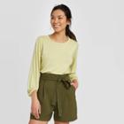 Women's Bishop Long Sleeve Crewneck Knit T-shirt - A New Day Light Green