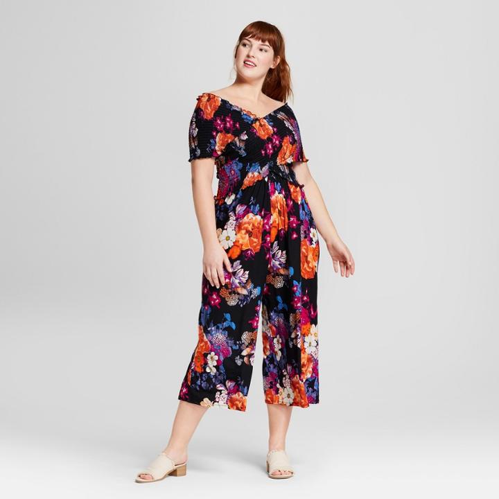 Women's Plus Size Floral Print Smock Jumpsuit - Xhilaration Black