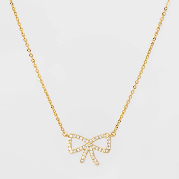 Sugarfix By Baublebar Crystal Bow Delicate Pendant 14k Necklace - Gold