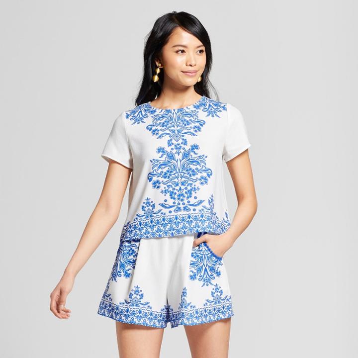 Women's Short Sleeve Printed Top - Xhilaration Blue