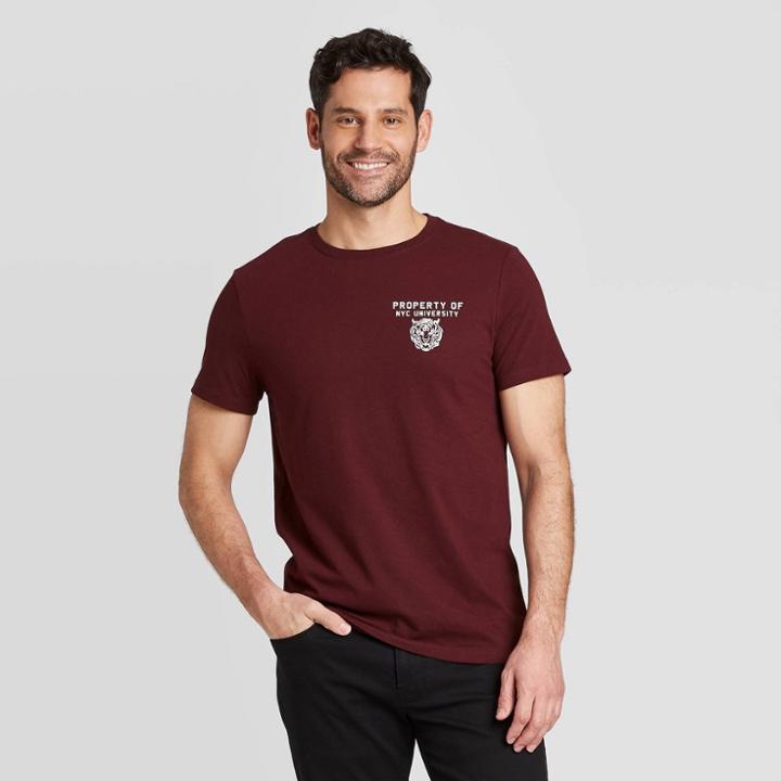 Men's Standard Fit Short Sleeve Crew Neck Property Of Graphic T-shirt - Goodfellow & Co Pomegranate Mystery S, Men's, Size: